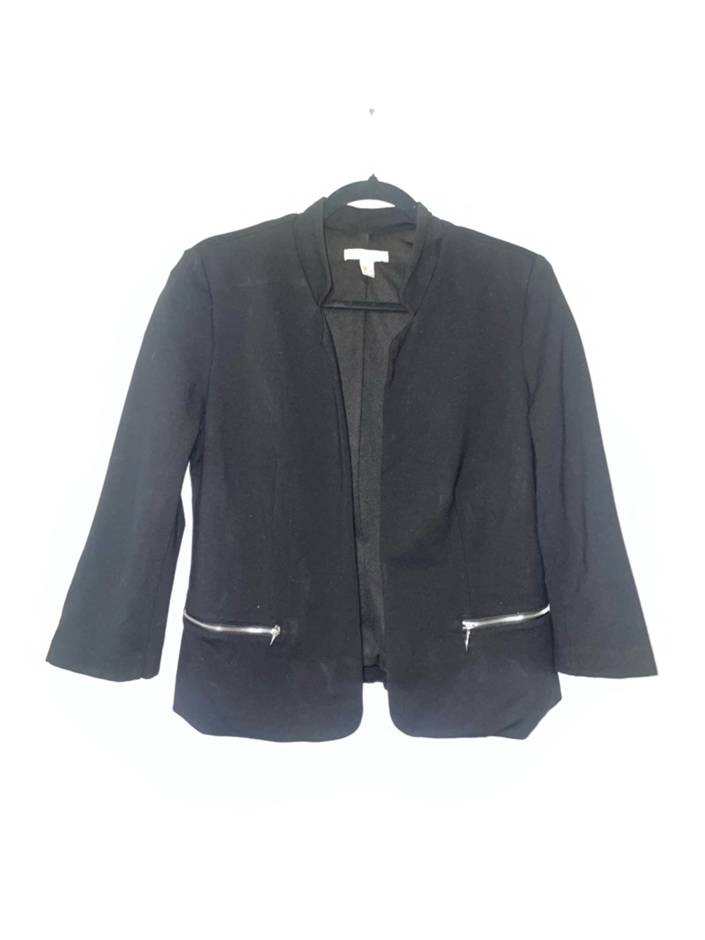 Roz & Ali Black Open-Front Blazer with Zip Pocket Accents